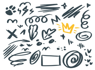 Abstract hand drawn vector scribbles, symbols set