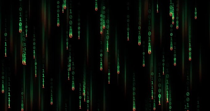Digital binary data, matrix streaming code background. 3d render.