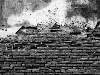 black and white old brick wall with crack texture