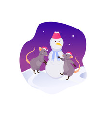 Rats sculpt a snowman