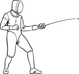 Fencing player doodle style sketch illustration hand drawn vector