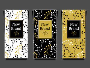 Set Template flyers with  pattern from  abstract branches in  black beige  white for decoration package or brand book