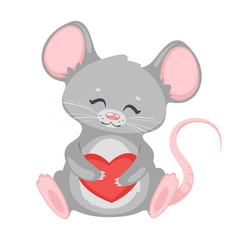 Cute rat holding heart cartoon vector character
