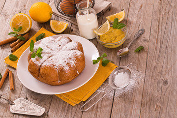 Cake with lemon cream filling.