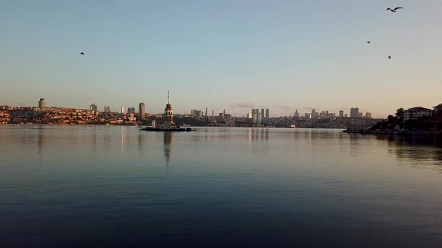 View from Bosporus, to Maiden tower, dawn, sm01