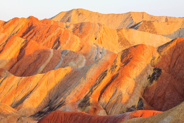 The beautiful rainbow mountains of Zhangye during sunset