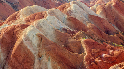 Closeup of sandstone rock formations in red and white