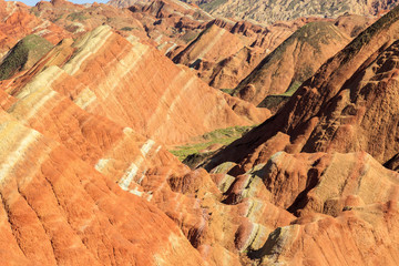 View through valleys of yellow sandstone mountains
