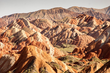 View on sculpted Zhangye rainbow mountains
