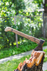 an ax in a stump