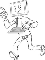 illustration of thinking businessman with computer head