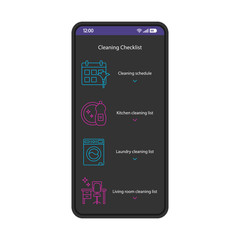 House cleaning checklist smartphone interface vector template