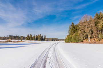Winter wonderland in germany at sunset