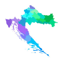 Vector isolated illustration of simplified administrative map of Croatia. Borders of the regions. Multi colored silhouettes