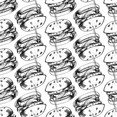 Seamless pattern of Black burger ink on white background. Vector illustration.