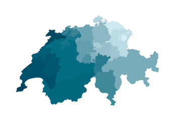 Vector isolated illustration of simplified administrative map of Switzerland. Borders of the regions. Colorful blue khaki silhouettes