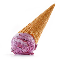 ice cream and waffle cone on white backgrouns