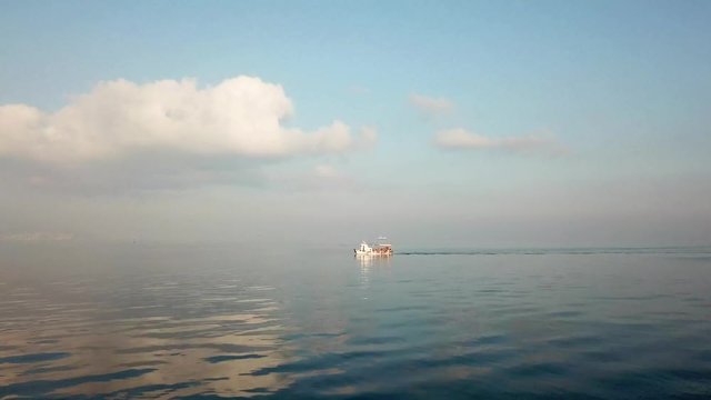 Marmara Sea, Maltepe, Istanbul, sea view drone footage, small fishing boat on sea, sm01