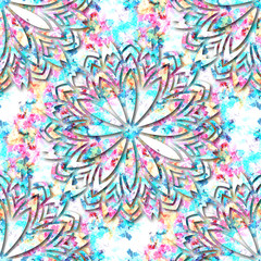 Seamless pattern camouflage design. Camo print with mandalas. Watercolor effect. Suitable for bed linen, leggings, shorts and fashion industry.