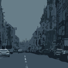 abstract dark background of city avenue with cars