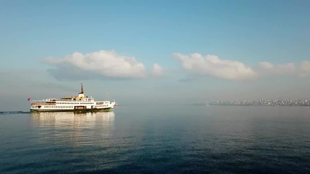 Marmara Sea, Maltepe, Istanbul, sea view drone footage, ferry boat from Prince Islands traveling to Bostanci port, sm01