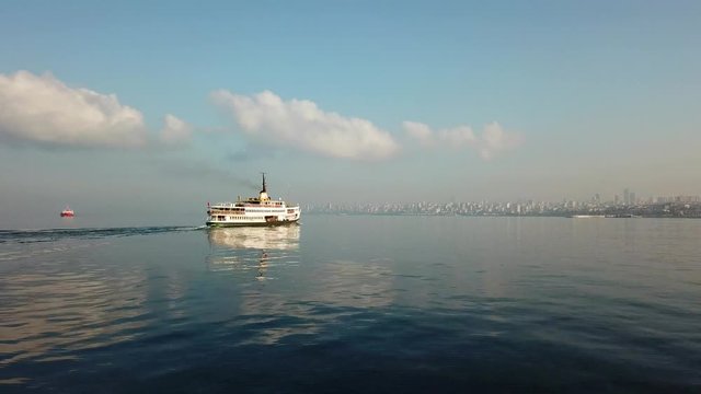 Marmara Sea, Maltepe, Istanbul, sea view drone footage, ferry boat from Prince Islands traveling to Bostanci port, sm01