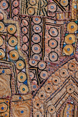 Detail old patchwork carpet, India. Close up