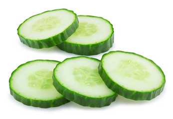 cut green cucumber isolated on white background