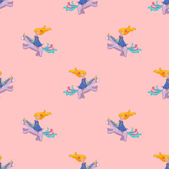 seamless pattern with girl on unicorn