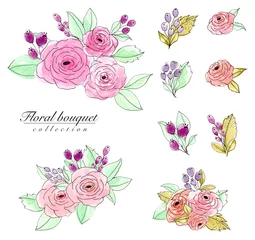 Raamstickers Bloemen Set van bloemboeket aquarel ontwerpelementen