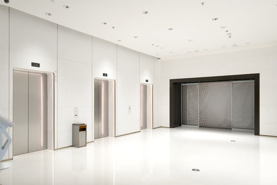 The elevator entrance is in the shopping mall