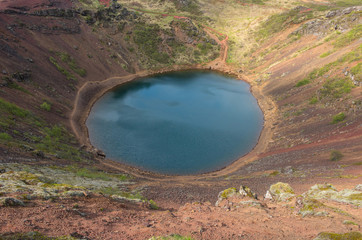 Kerid crater lake in the Golden Circle, Iceland