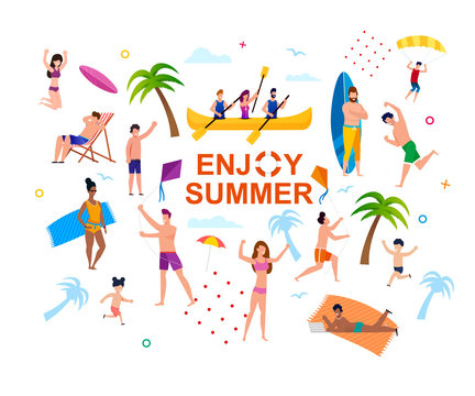 Enjoy Summer Abstract Banner with Happy People