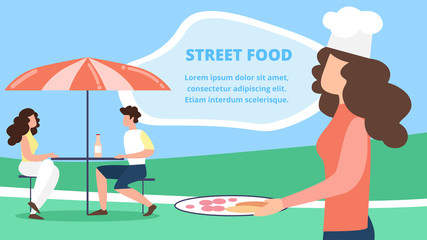 Man and Woman Visitors Sitting at Summer Cafe