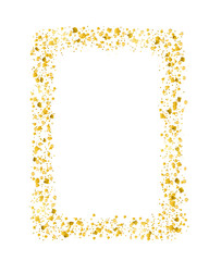 Vector decorative square frame with glitter tinsel of confetti. Glowing festive border with shiny sparkles and golden elements