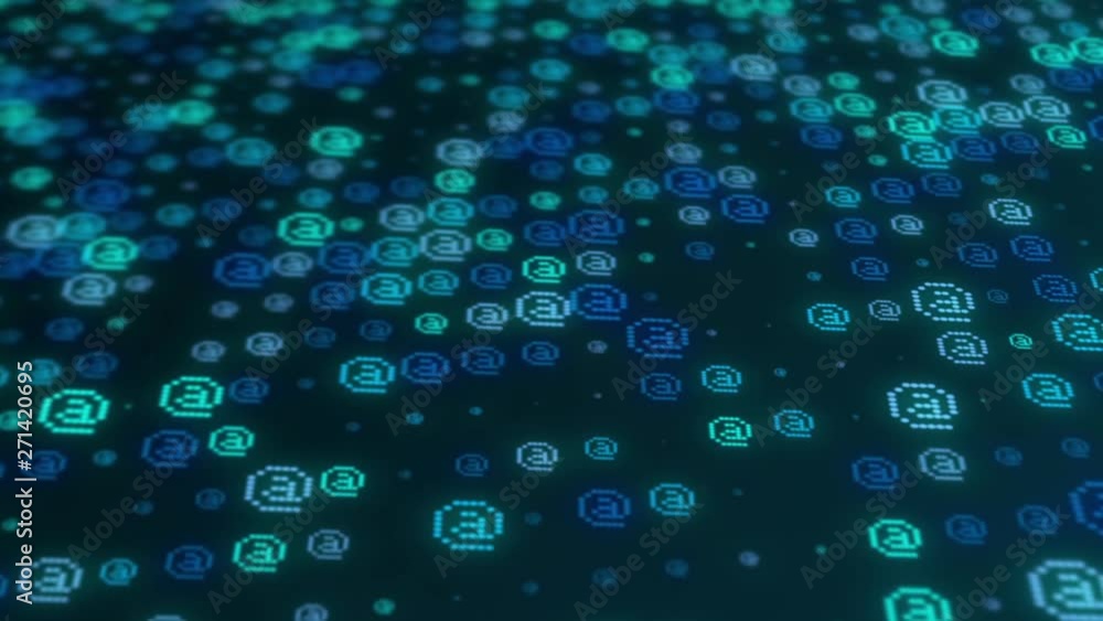 Poster binary email sign rotates on animated dark blue mosaic background. seamless loop. more symbols, icon