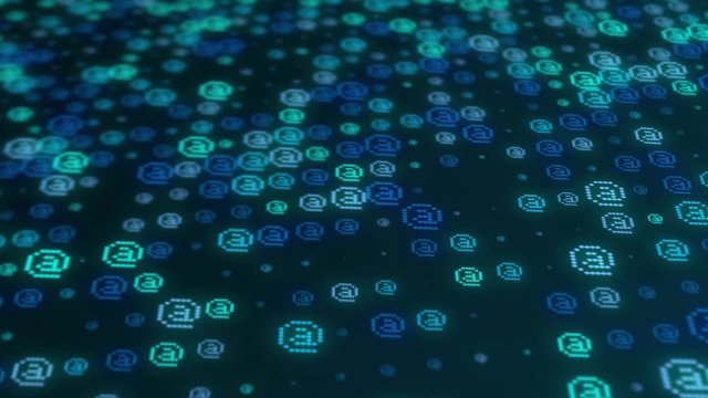 Binary email sign rotates on animated dark blue mosaic background. Seamless loop. More symbols, icons and color options available in my portfolio.