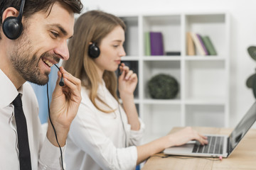 People working in call center