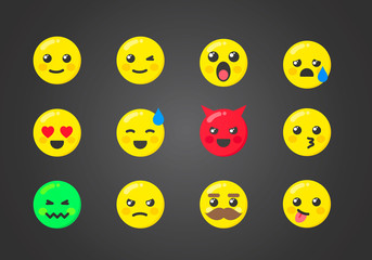 Fototapeta premium Vector Illustration Set Of Emoticons With Interesting Expressions