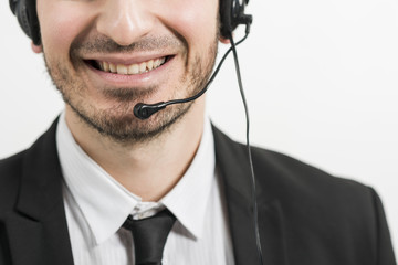 Portrait of male call center agent