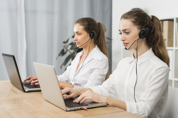 Women working in call center