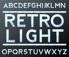vector silver alphabet with bulb lamps