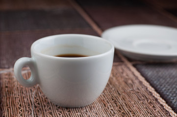 White coffee cup sugar cubes on table.Coffee time