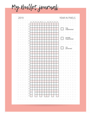 Year in pixels. Year organizer. Bullet journal your mood. Habit tracker template. Monthly planer - obrazy, fototapety, plakaty