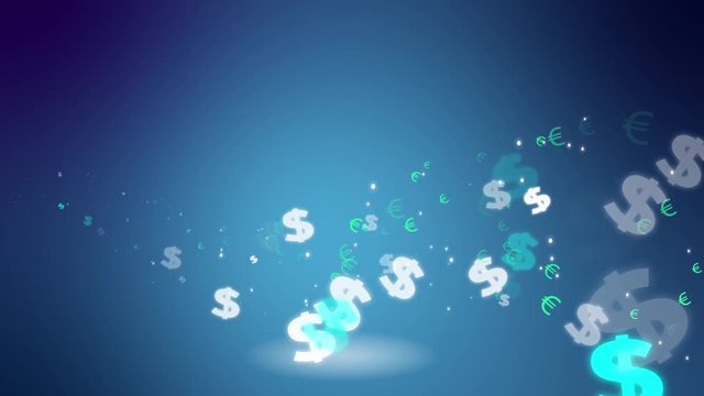 Hundred dollar bills flying in the air over blue sky background