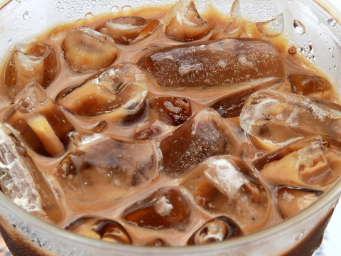 cool mocha coffee in the ice cubes