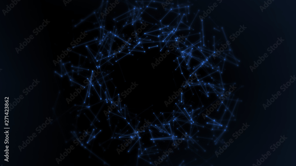 Poster 3d rendering of abstract circle polygonal space low poly network nodes with connected dots and lines