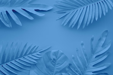 Collection of tropical leaves,foliage plant in blue color with space background - obrazy, fototapety, plakaty