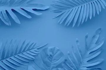 Deurstickers Collection of tropical leaves,foliage plant in blue color with space background © hakinmhan