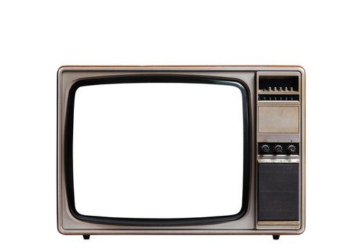 Retro old television with cut out screen isolated on white background